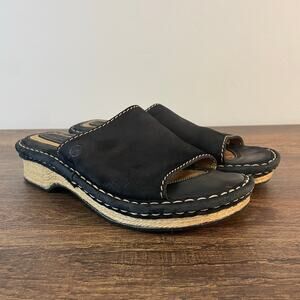 Born Leather Clog Sandals Womens 6 Black Platform Slip On Comfort